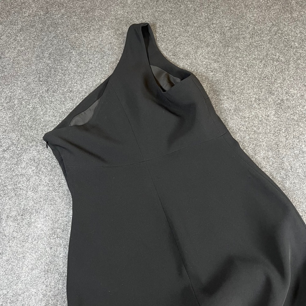 Cinq a Sept Black One Shoulder Asymmetric Flounce Hem Midi Dress Size 8 - Picture 7 of 12